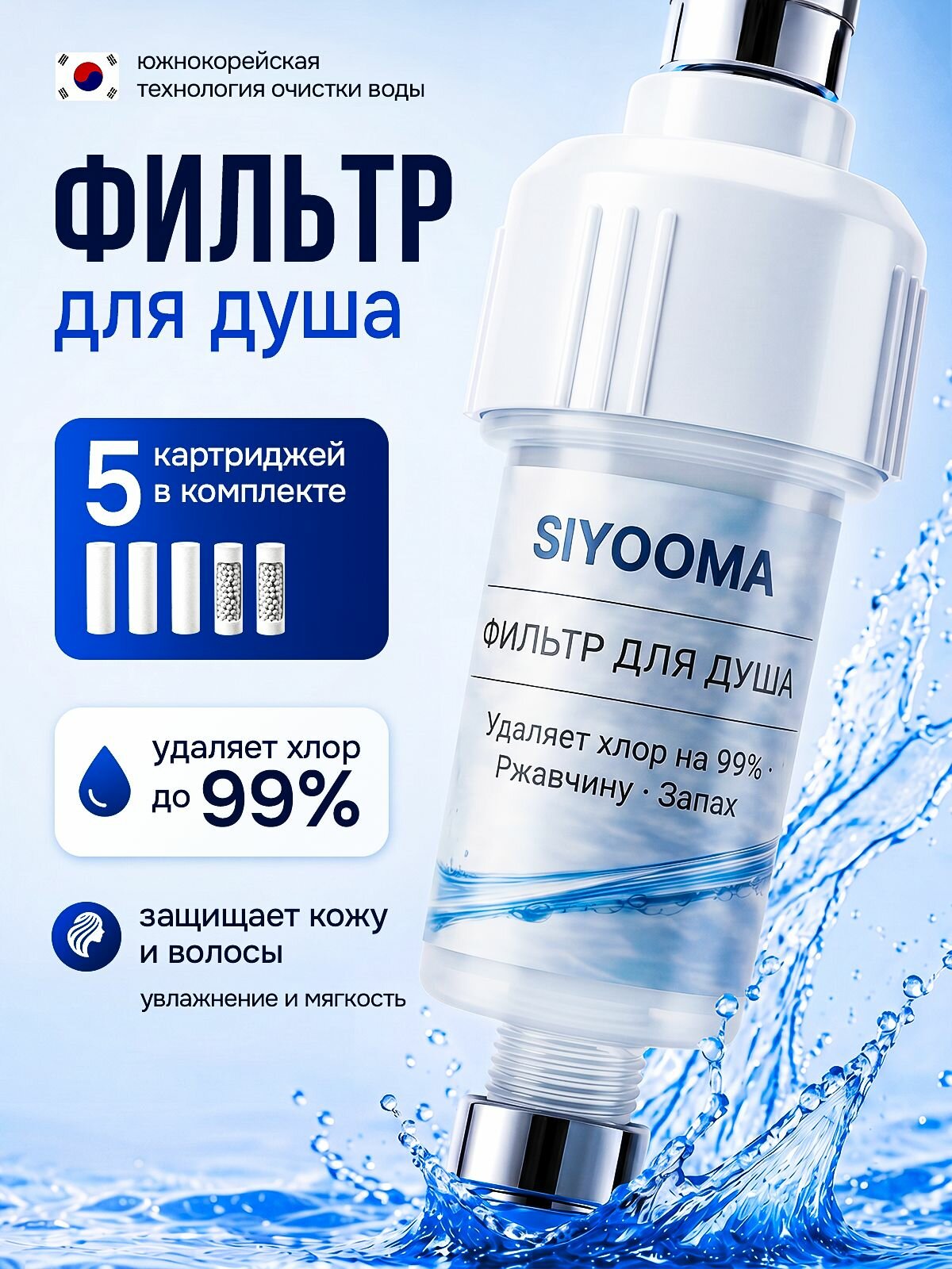 Фильтр для душа +5 картриджа от хлора и ржавчины