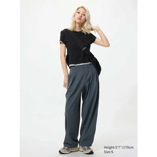 фото Брюки uniqlo ultra stretch active wide pants, размер l, серый