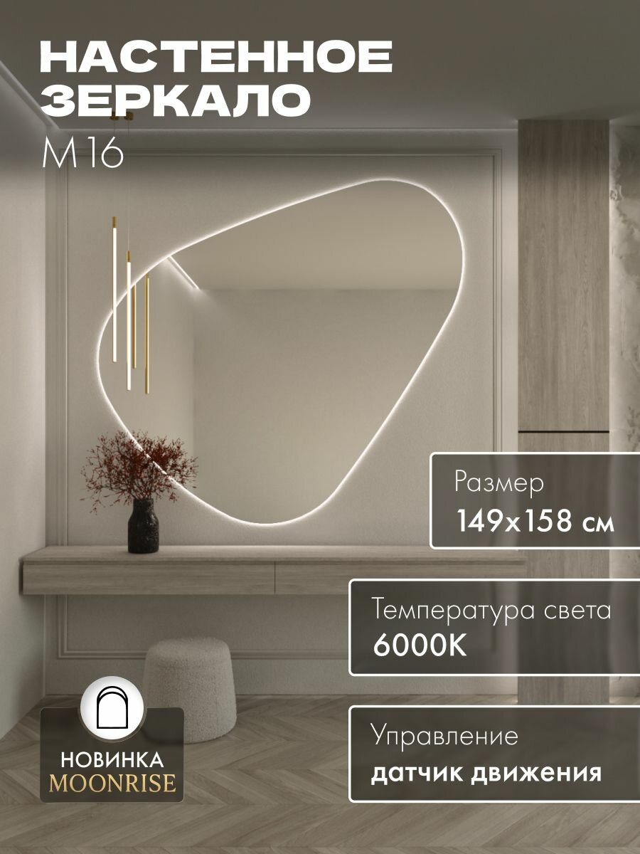Зеркало настенное 149х158 см. холодный свет 6000К фигурное с подсветкой М16 MOONRISE