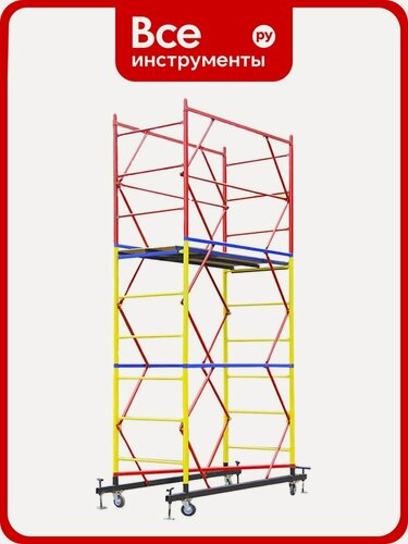 Изображение товара Вышка-тура Gigant 0,7x1,6м H=4м GTT-006, 42 мм, резиновая, стальная конструкция, платформа и колёса, винтовые опоры