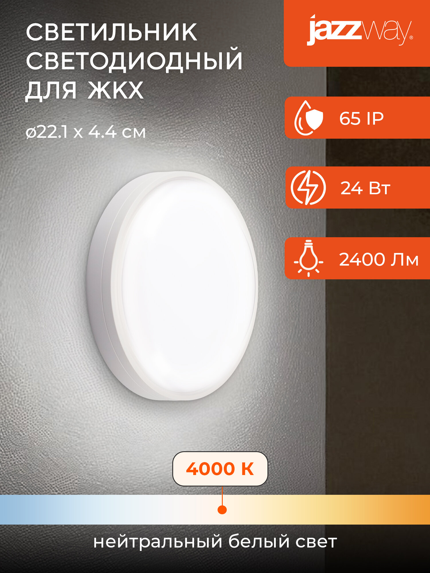 Светильник светодиодный настенно потолочный PBH-PC9-RA 24W 4000K