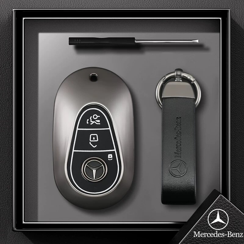 Водяная капля C-стиль чехол для брелока Mercedes C260L в цвете Jet Black с кожаным шнуром и 8-пряжкой