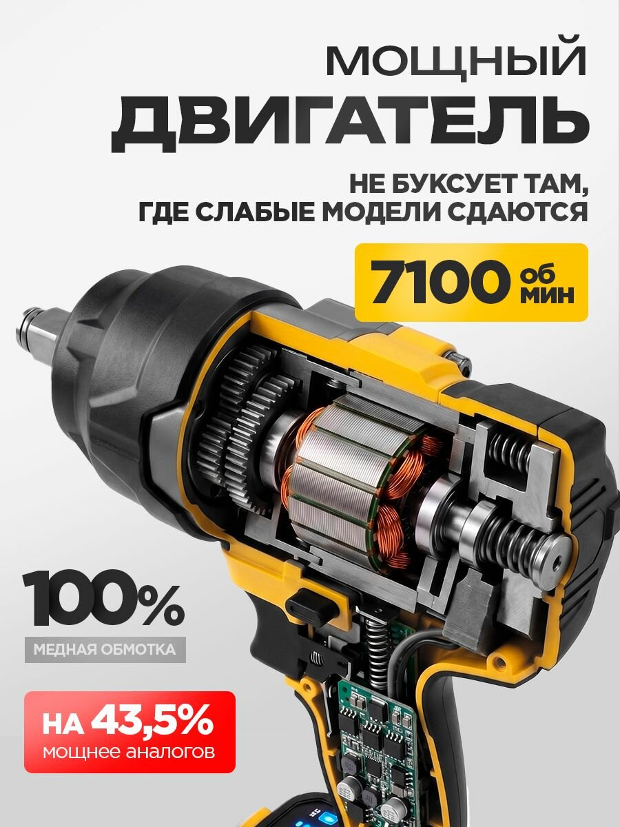 Гайковерт аккумуляторный ударный Horder 2000 Нm, 7100 об/мин, 2 АКБ 24В, 6000 Ам/ч — фото 5