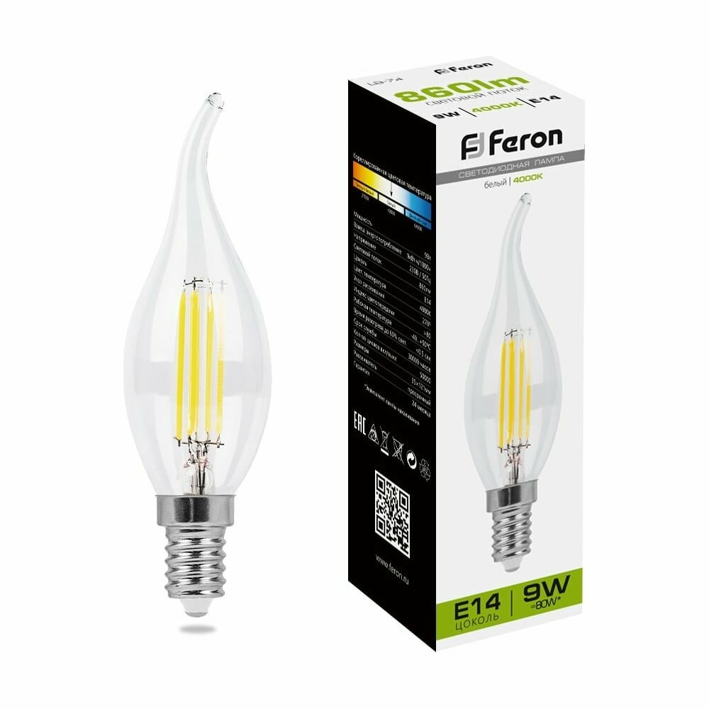 Светодиодная лампа FERON 9W 230V E14 4000K, LB-74 25962