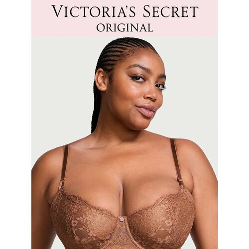 фото Бюстгальтер victoria's secret wicked unlined lace balconette bra, 1 шт., размер 34c, коричневый
