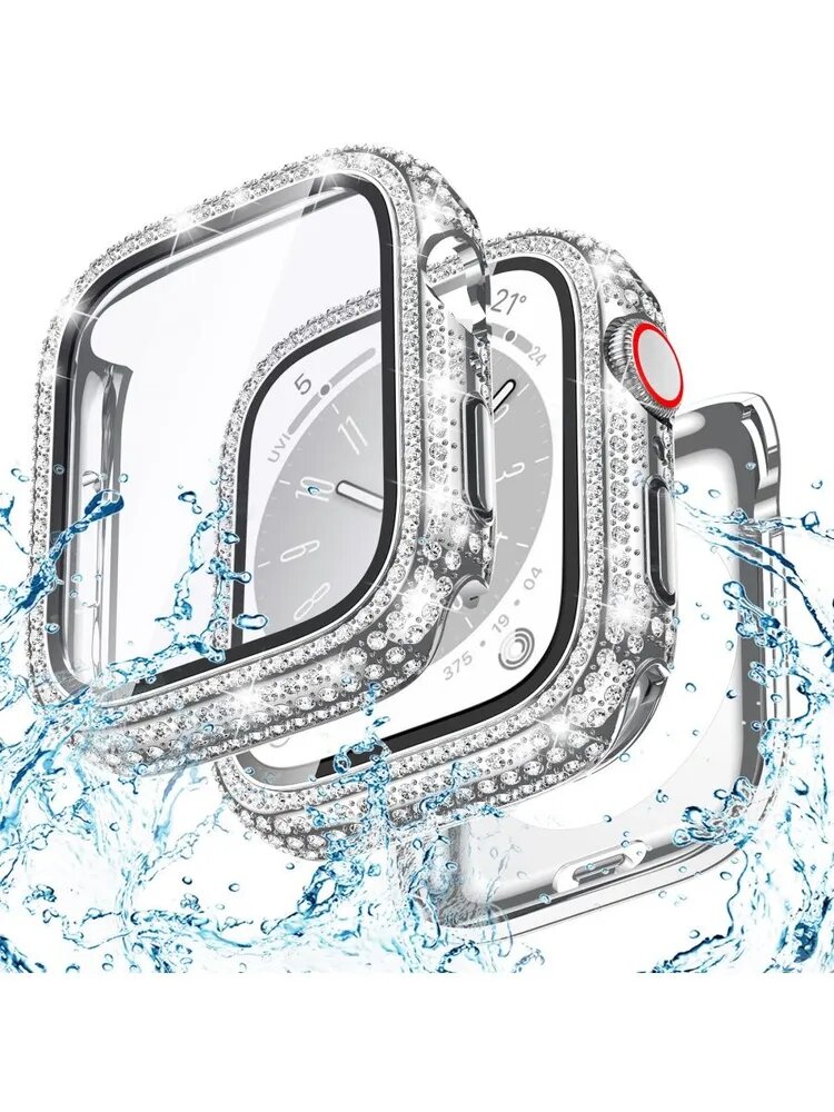 Защитный чехол бампер для Apple Watch Series 4/ 5/ 6/ SE 44 мм, с противоударными свойствами, Функция хранителя экрана, твердая оболочка, со стразами