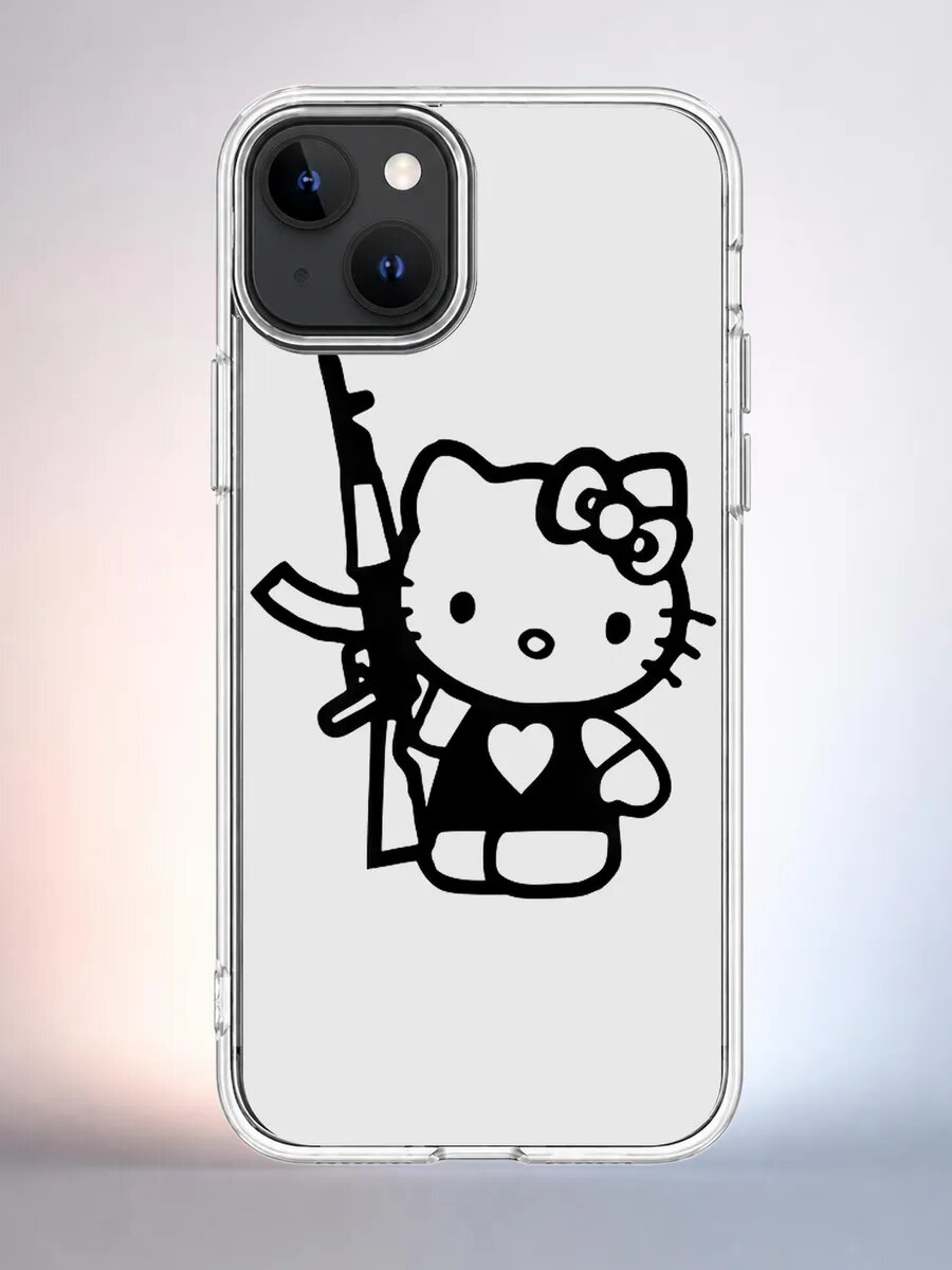 Чехол iPhone 13 китти с автоматом силиконовый прозрачный