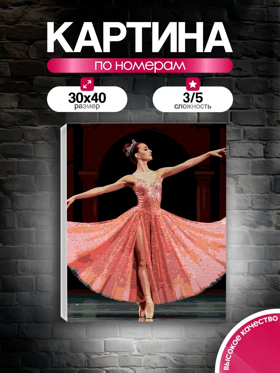 Картина по номерам 30x40 Балерина в розовом платье
