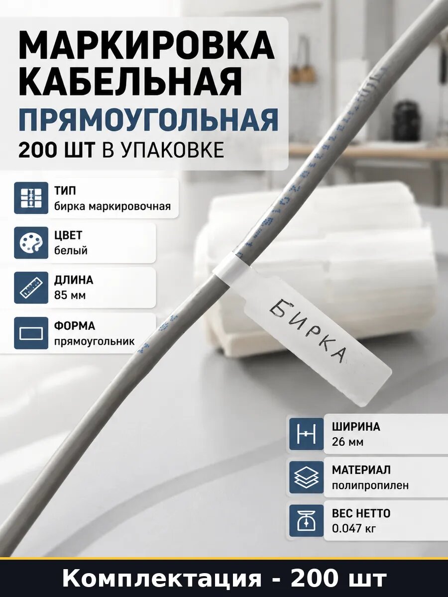 Маркировка кабельная прямоугольная 200 шт в упаковке