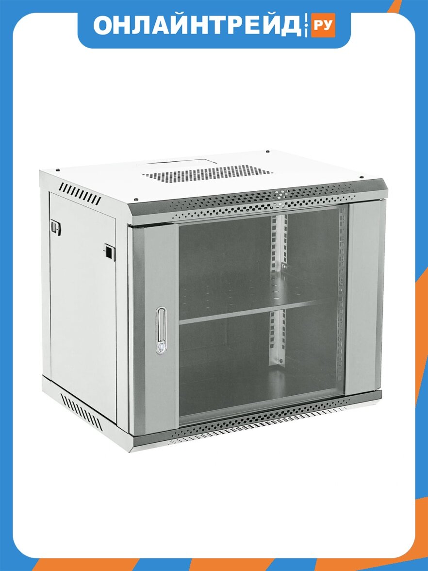 Шкаф коммутационный Rexant (04-0954-111) настенный 9U 400x542мм пер. дв. стекл серый 230град. металл