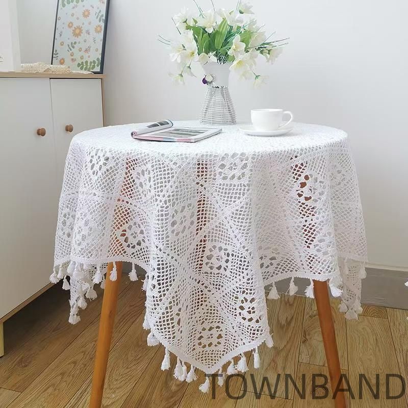 Скатерть круглая Софт белая с ажурным узором и бахромой, 120 см, для кухни, дорожка на стол