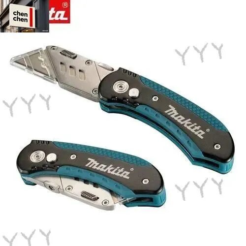 Нож монтажный Makita E-10908 складной со лезвием SK5, черный с синим