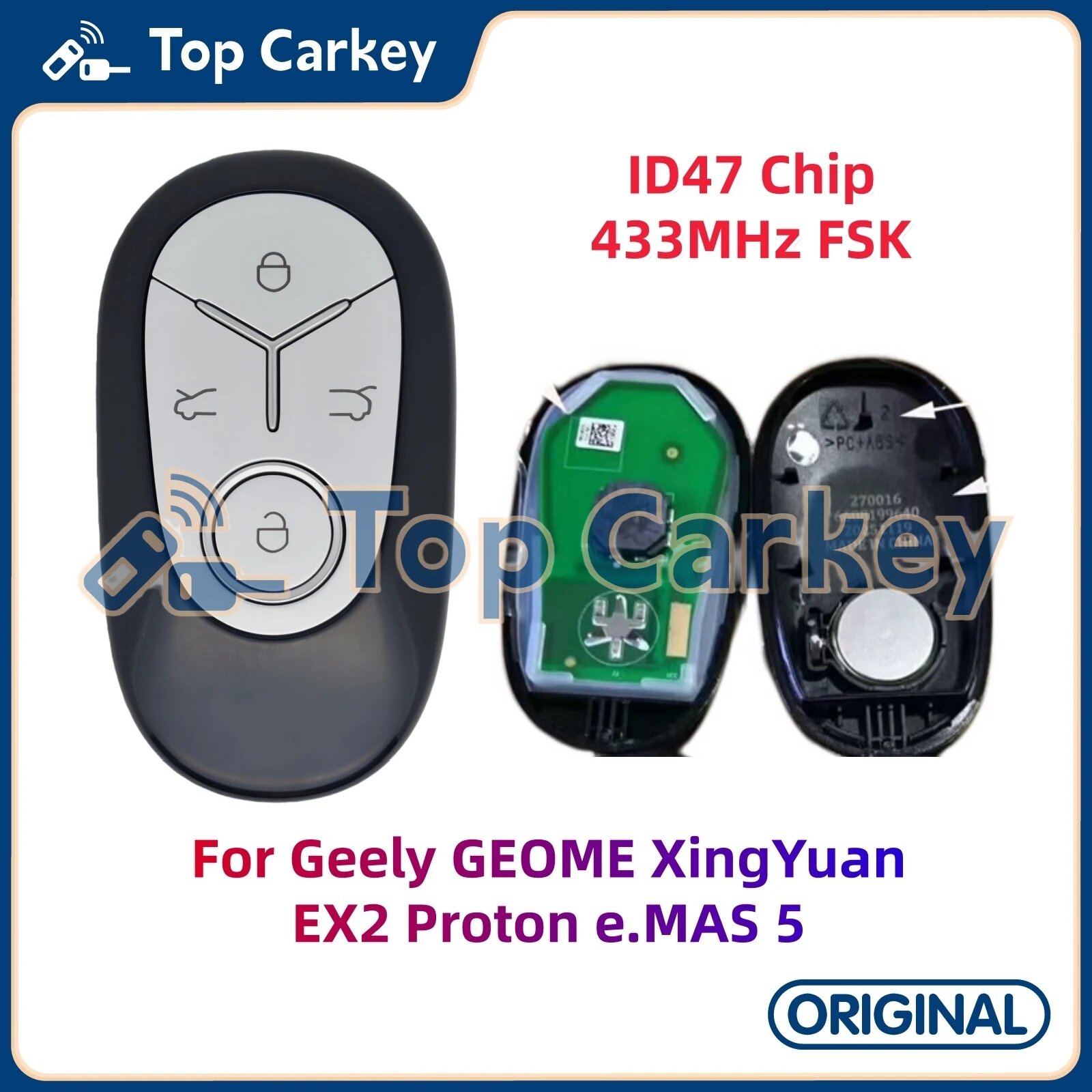 Оригинальный смарт-ключ TopCarkey ID4A ID47, чип 433 МГц для Geely GEOME XingYuan Geely ID47 Chip