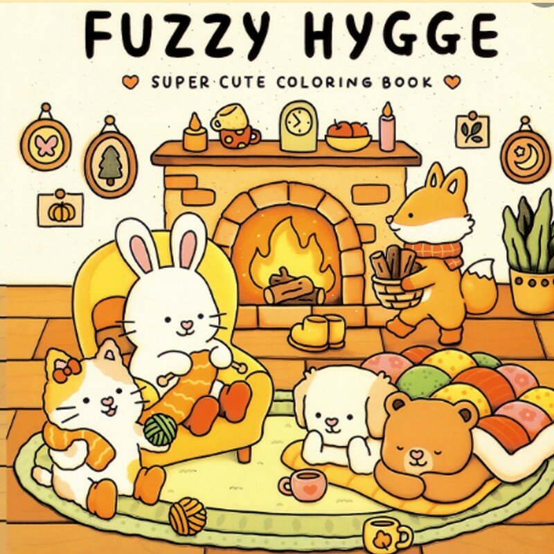 Книга-раскраска для взрослых и подростков Fuzzy Hygge, Милые животные, Легко рисовать, Рисование и рисование,