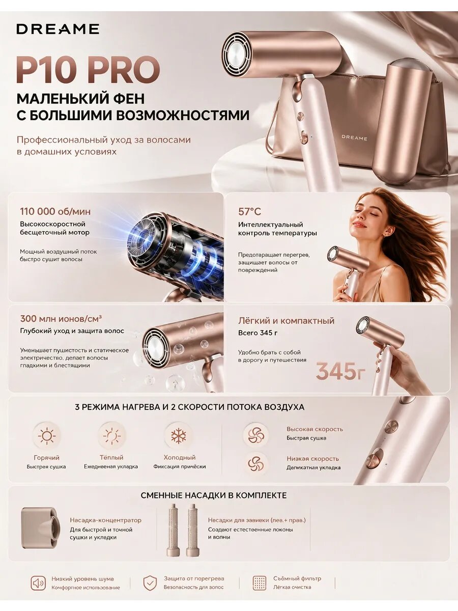 Фен для волос P10pro Розовая подарочная упаковка