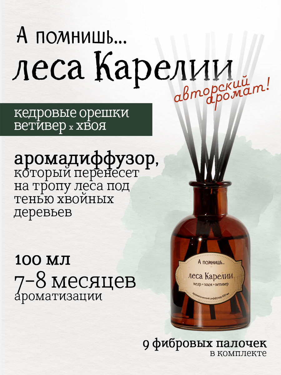 Ароматический диффузор для дома "А помнишь." Леса Карелии 100 мл с палочками