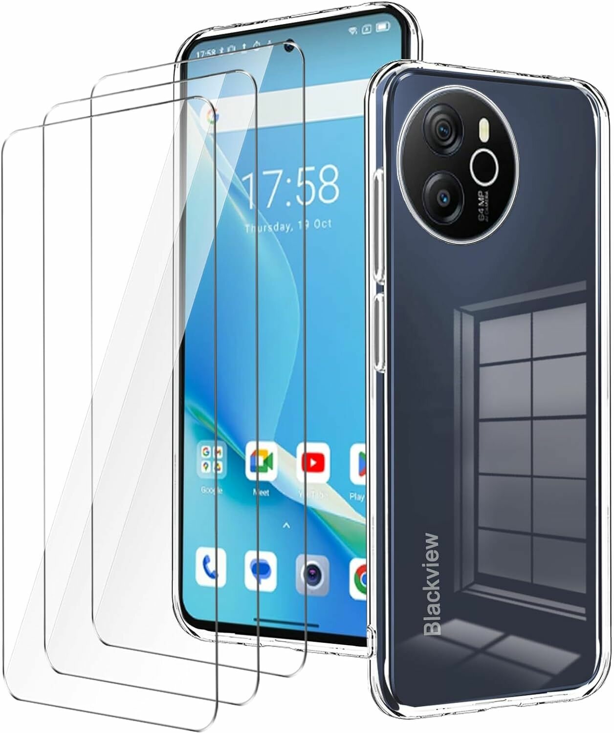 Чехол для Blackview Shark 8 с закаленным стеклом, прозрачный противоударный силиконовый защитный чехол, мягкий TPU чехол