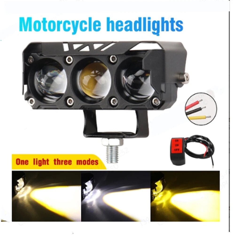 Мото фара 4 LED, 3 цвета, 3LEDSwitch