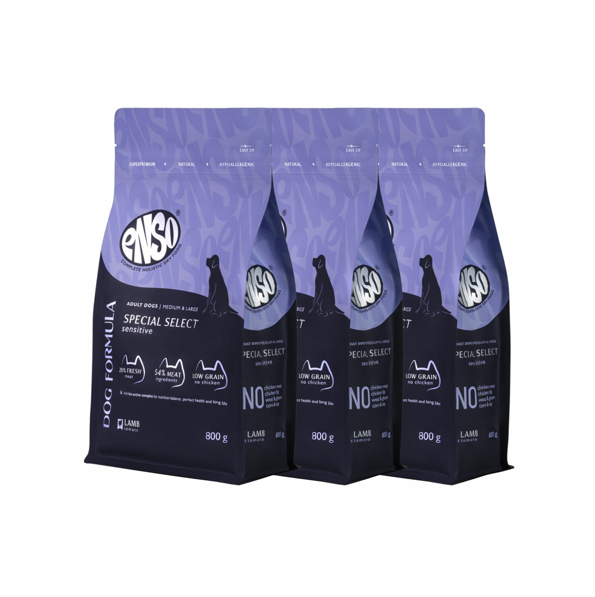 ENSO Dog formula Special select сухой полнорационный корм для взрослых собак средних и крупных пород со свежим ягненком с добавлением томата 0,8 кг x 3 шт.