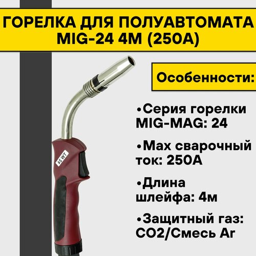 Горелка для полуавтомата MIG-24 4м (250А) горелка для полуавтомата mig 450 4м 450а