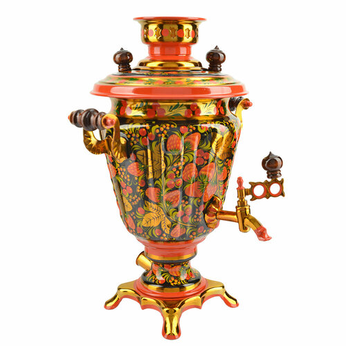 Самовар электрический 3 литра с художественной росписью Клубника в зелени 2 формы Рюмка 10590₽