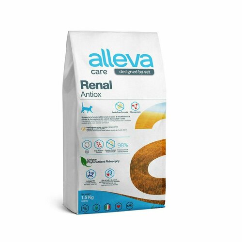 Alleva Care Cat Adult Renal-Antiox сухой диетический корм для взрослых кошек для поддержания функций почек, 1,5 кг