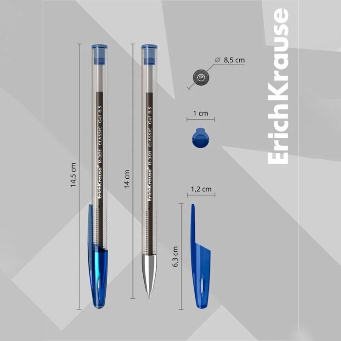 Ручка гелевая ErichKrause R-301 Classic Gel Stick, узел 0.5 мм, чернила синие, длина линии письма 600 метров — фото 1