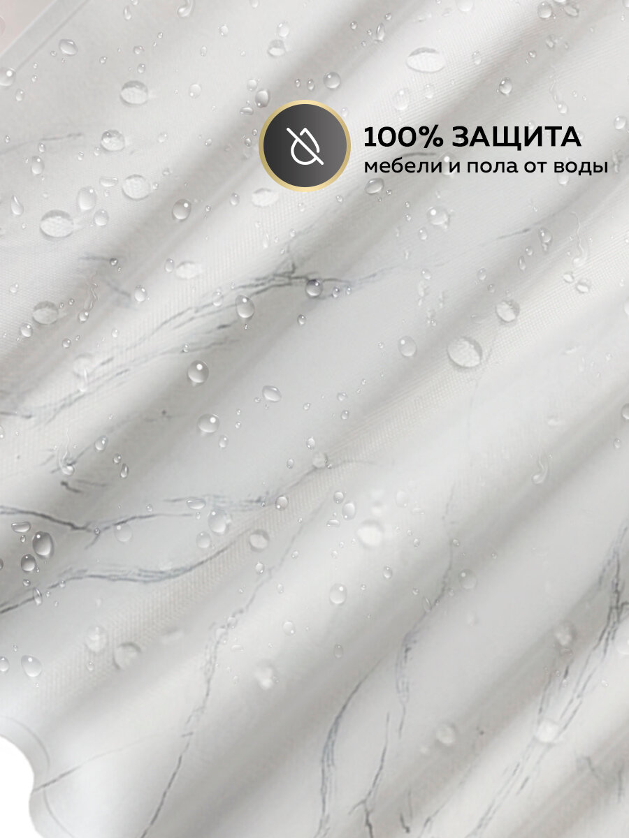 Штора для ванной тканевая Ridberg Marble белая 180х200 см, с кольцами / шторка для душа водоотталкивающая — фото 1