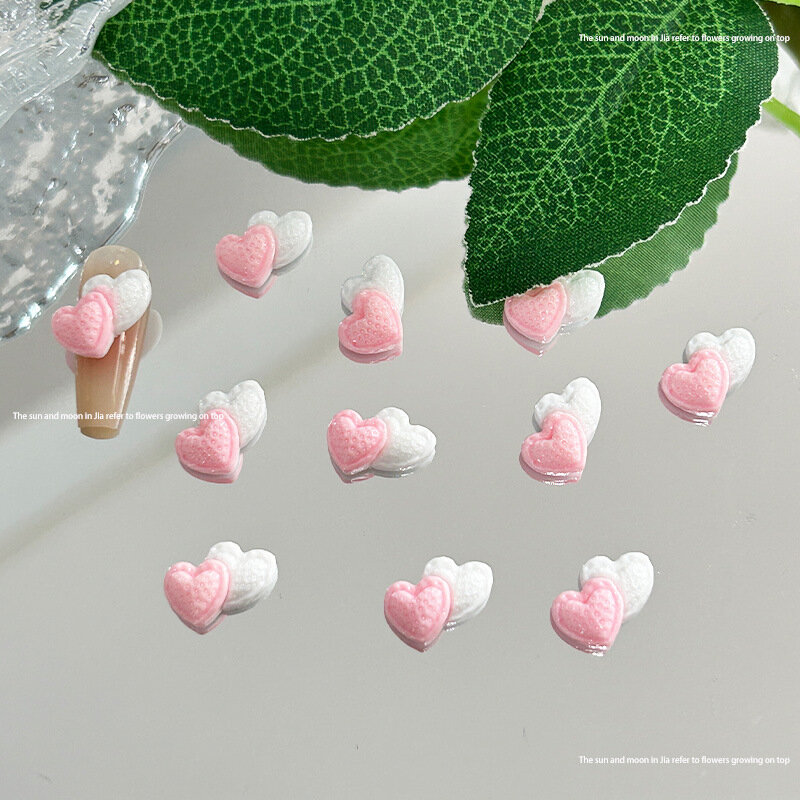 Украшения для ногтей "Love Nail Sweet Girl", смола, двойное сердечко, розовые и белые