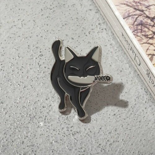 Значок, эмаль, серебряный, черный printio сумка хитрый кот