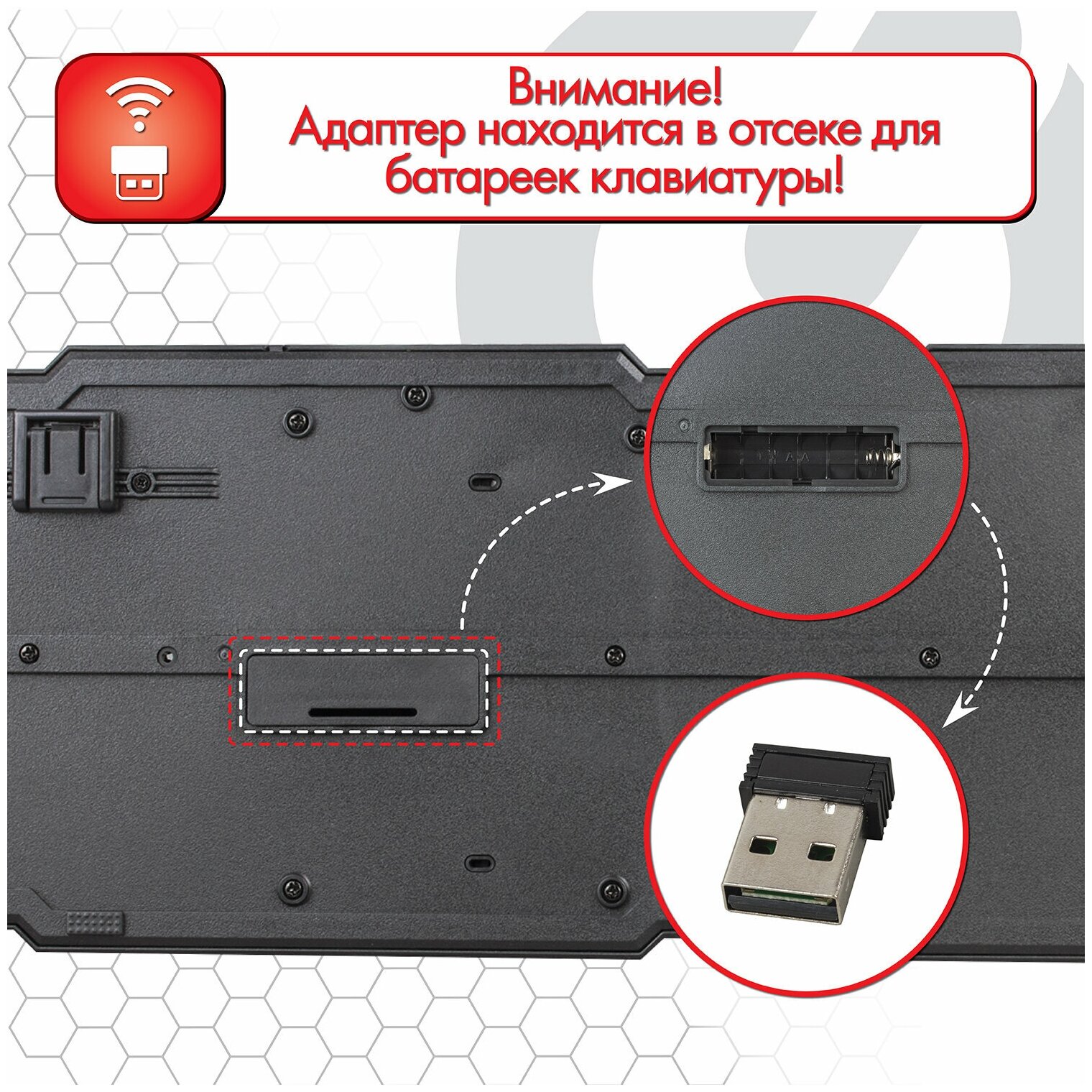 Клавиатура беспроводная SONNEN KB-5156, USB, 104 клавиши, 2,4 Ghz, черная, 512654 - фото №2