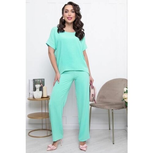 Костюм , футболка и брюки, повседневный стиль, размер 52, бирюзовый