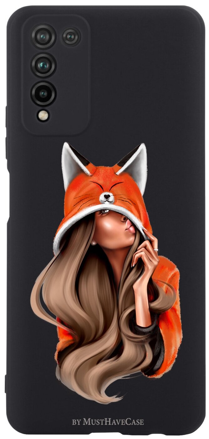 Черный силиконовый чехол MustHaveCase для Honor 10X Lite Foxy Girl/ Лисичка для Хонор 10 Икс Лайт