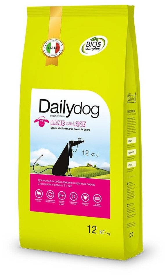 Сухой корм Dailydog Senior Medium Large Breed Lamb and Rice для пожилых собак, средних и крупных пород с ягненком и рисом - 12кг