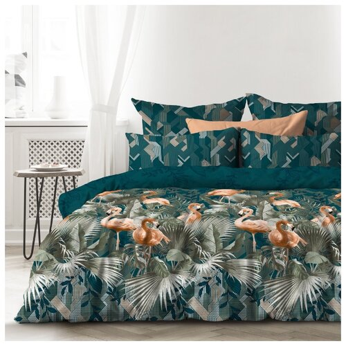 фото Комплект постельного белья евро, унисон, фламинго, 70х70см