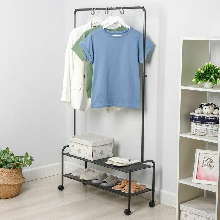 Вешалка гардеробная "Валенсия 22М" с двумя полками, на колёсах (valencia 22М clothes rack) ЗМИ белый .