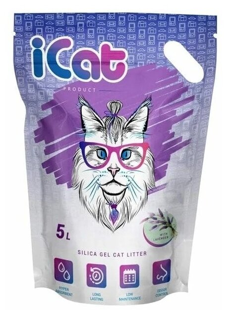 iCAT LAVANDER силикагелевый наполнитель с ароматом лаванды 5л. - фотография № 1