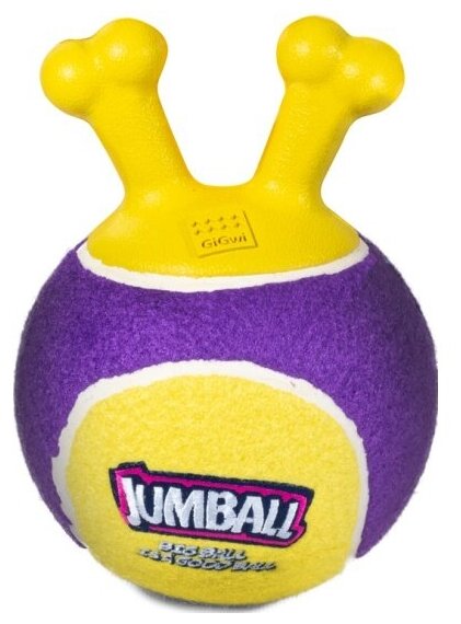 Игрушка для собак Gigwi JUMBALL Джамболл, мячик с ручкой/захватом 18 см. желто-фиолетовый