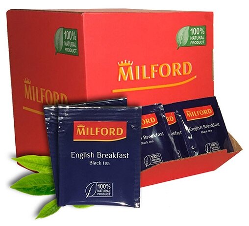 Чай MILFORD "English Breakfast", черный, 200 пакетиков в конвертах по 1,75 г, 6990 РК - фотография № 1