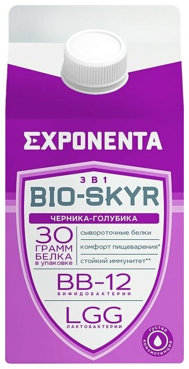 Напиток кисломолочный Exponenta Bio-Skyr Черника-голубика обезжиренный с высоким содержанием белка 500г