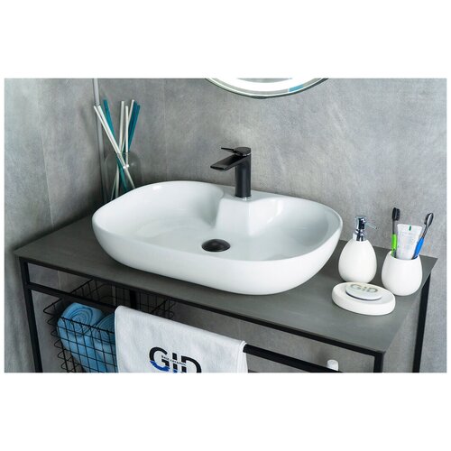 Комплект 3 предмета: Керамическая накладная раковина для ванной Gid N9446b с сифоном А-3202 и донным клапаном хром H6717