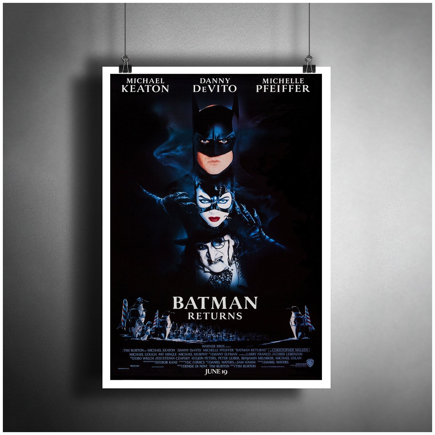 Постер плакат для интерьера "Фильм Тима Бёртона: Бэтмен возвращается. Batman Returns"/ Декор дома, офиса, комнаты A3 (297 x 420 мм)