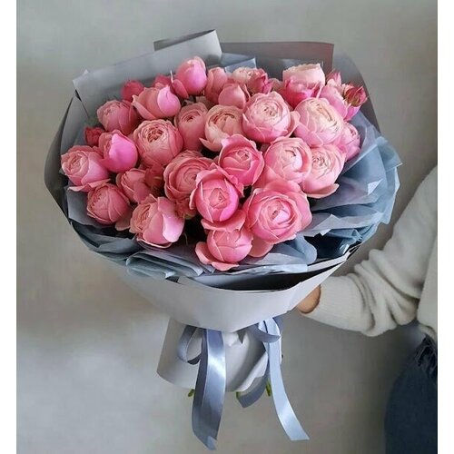 Букет Пионовидные кустовые розовые розы, красивый букет цветов, шикарный, цветы премиум, роза.