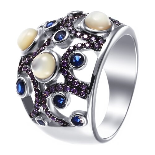 фото Element47 кольцо из серебра 925 пробы с перламутром и фианитами 1-112666-378400-7-ko-sh-002-wg, размер 18