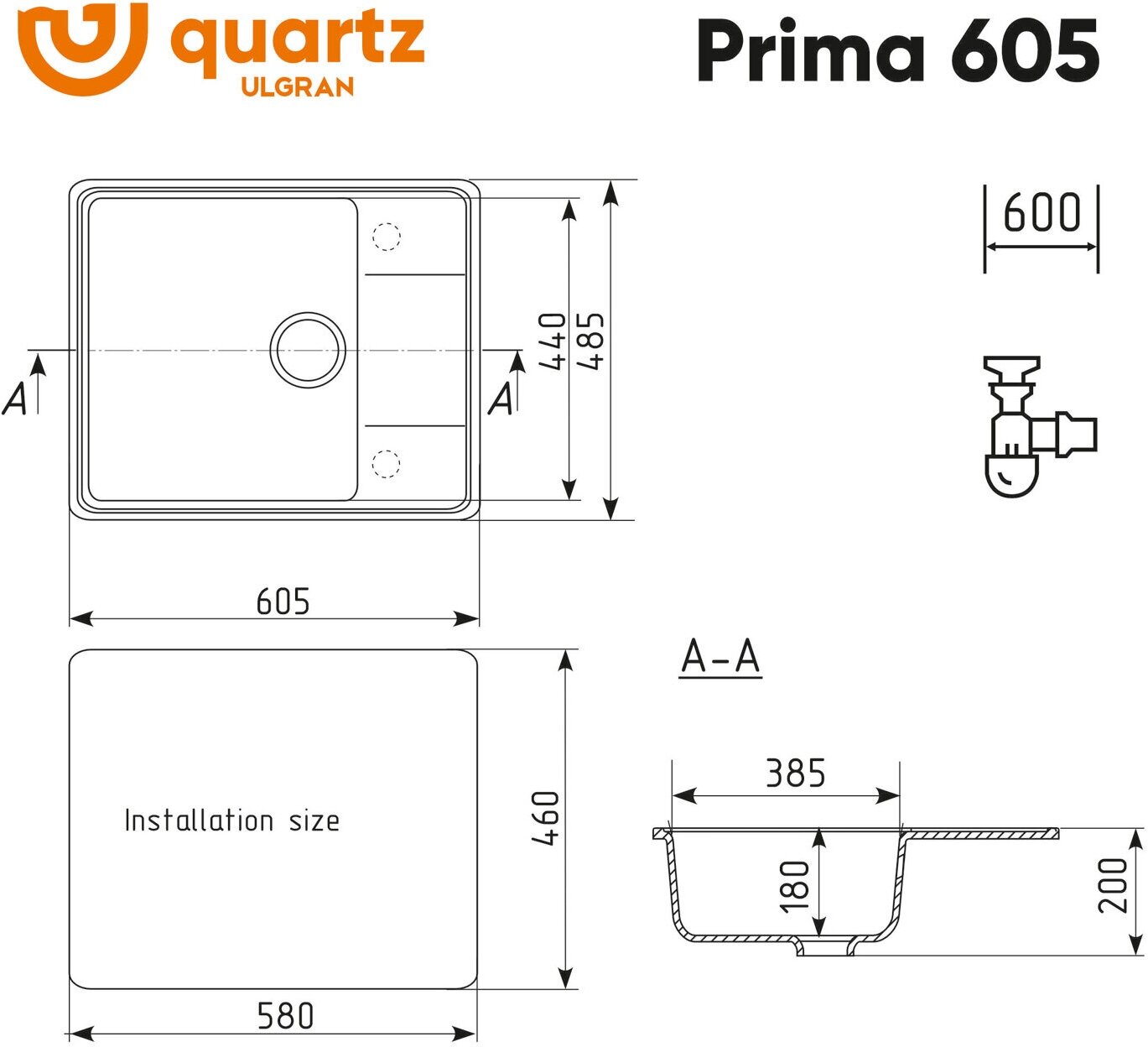 Мойка ULGRAN Quartz Prima 605-08 космос - фотография № 5