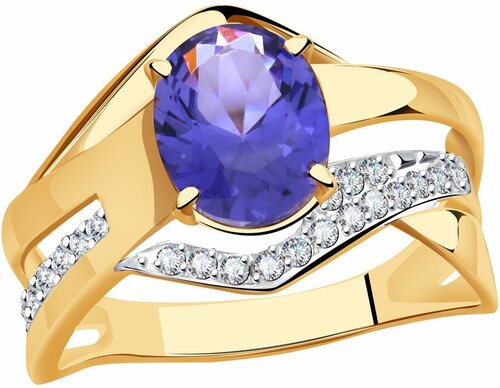 Кольцо Diamant online, золото, 585 проба, фианит, танзанит, размер 17.5