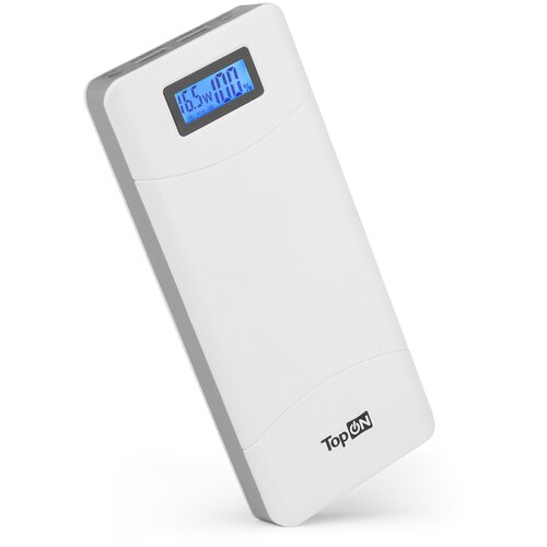 Внешний аккумулятор TopON TOP-T72/W 18000mAh (66.6Wh) QC 2.0, 2 USB для ноутбука, планшета, смартфона и аккумулятора авто. Белый