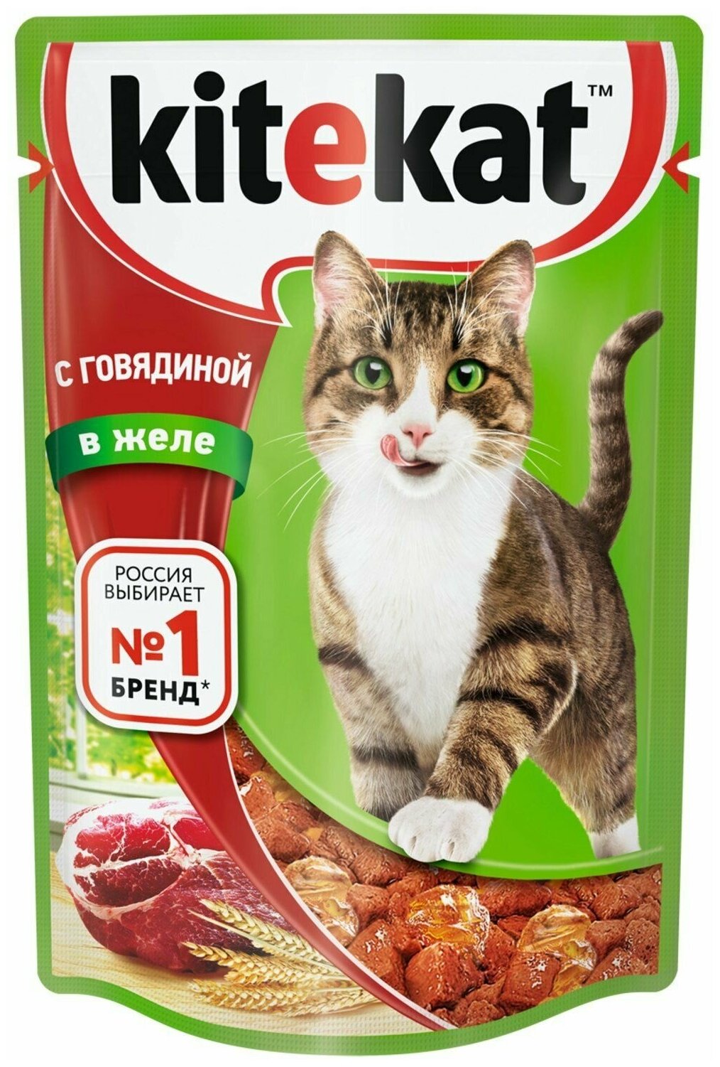 Корм влажный для кошек KiteKat 85г говядина в желе пауч, 28 шт - фотография № 1