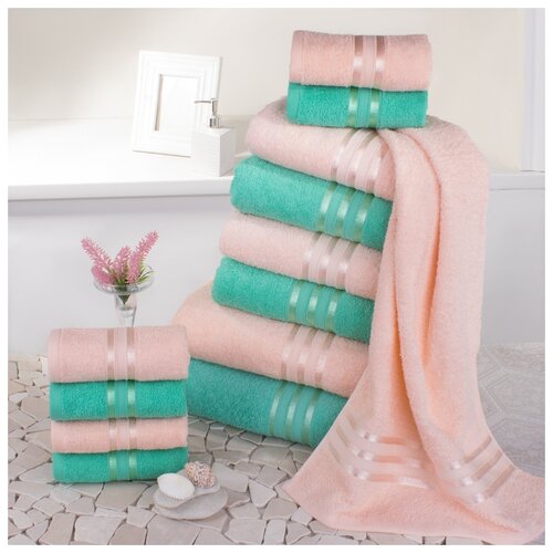 фото Доми набор из 12 полотенец harmonika цвет: персиковый, мятный 33х50 см - 6 шт, 50х80 см - 4 шт, 70х130 см - 2 шт dome