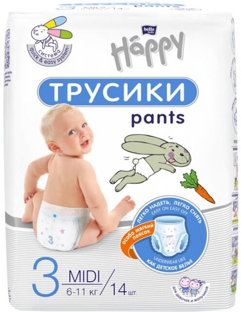 Подгузники-трусики Happy Midi 6-11 кг 14 шт